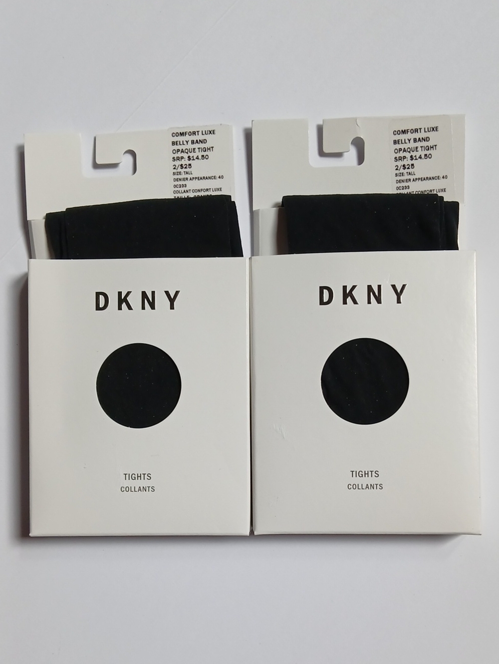 DKNY Opaque Comfort Luxe Belly Band Tights - 2 PAIR, Large Black